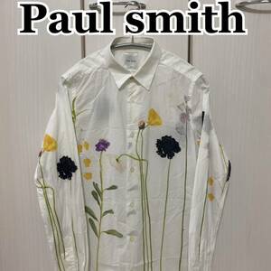 ポールスミス　Paul Smith 長袖シャツ　2017 花柄シャツ　一輪花　ホワイト　Mサイズ　コットン