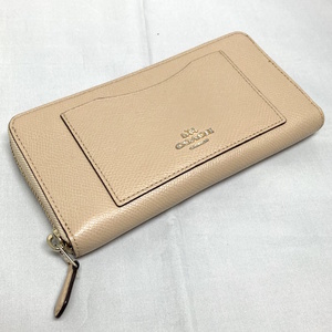 COACH ラウンドファスナー長財布 アコーディオンジップ レザー ベージュ 58411E [jgg]