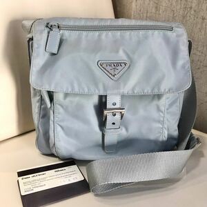 Z1024/7【1円〜】PRADA プラダ レザー ショルダーバッグ ミニメッセンジャー 水色 正規品