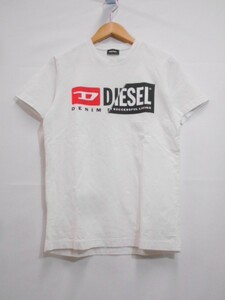 67 送60サ 0101%D17 DIESEL ディーゼル メンズ スプリットロゴ 半袖プリントTシャツ 綿100% ホワイト サイズS 中古品