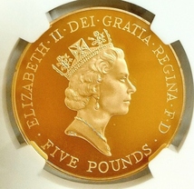 世界19枚 1996年 英国 イギリス エリザベス女王 誕生 70周年記念 5ポンド プルーフ 金貨 NGC F70 ULTRA CAMEO 都市景観 ミドルエリザベス_画像7