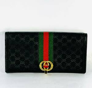 ◇1円 ★ 良品 GUCCI グッチ シェリーライン GGゴールド 金具 長財布 黒 ブラック 035・922・0905 used