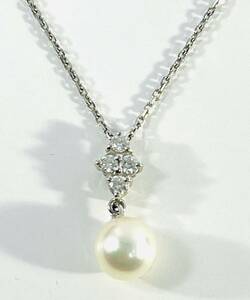 ◇1円 ★ 美品 MIKIMOTO ミキモト K18パールダイヤネックレス 刻印あり真珠ネックレス