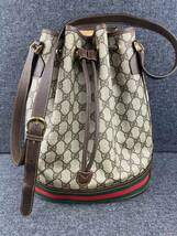 【希少美品!!】GUCCI シェリーライン 巾着 ベタなし 粉吹きなし ショルダーバッグ バケツ オールドグッチ ブラウン _画像1