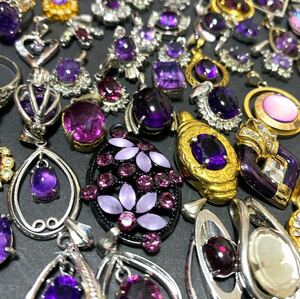【01】紫　ネックレス　ペンダントトップ　カラーストーン アメジスト　ジュエリー アクセサリー 大量セット　まとめ売り　色石　