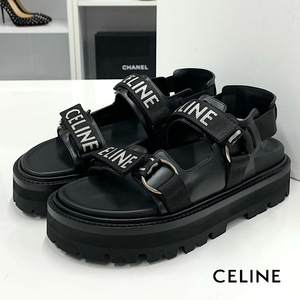 7763 не использовался Celine кожа Logo спорт сандалии черный 