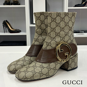 8460 Gucci Leather GG Sprem Belt Short Boots Бежевые