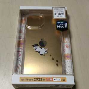 ◎ELECOM iPhone 14 用 ハイブリッドケース Appleテクスチャ 黒シバイヌ PM-A22ATSGDOG2