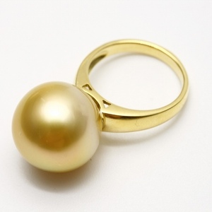 南洋白蝶真珠パールリング【指輪】　15mm　ナチュラルゴールドカラー　K18製