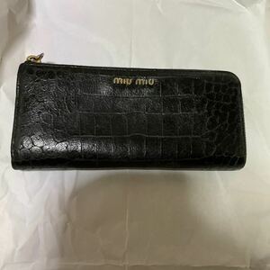 ミュウミュウ　財布 ファスナー ウォレット ロングウォレット 長財布　黒　miumiu