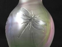 陽刻蜻蛉蝶紋硝子花瓶　花器　高さ18cm 超蝶綺麗_画像7