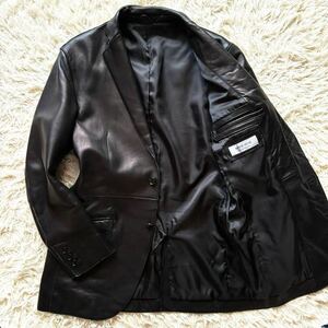 【美品☆L相当】ラムレザー 本革羊革テーラードジャケット 2B シングル 黒 ブラック メンズ 大きいサイズ 美シルエット ビジネス