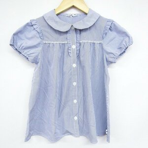  Pom Ponette short sleeves blouse stripe pattern tops Kids for girl 140 size blue × white pom ponette