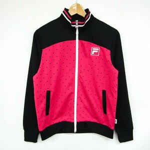 フィラ 長袖ジャージ ドット柄 スポーツウエア キッズ 女の子用 160サイズ ピンク×ブラック FILA