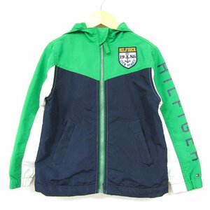 トミーヒルフィガー ジップアップパーカー アウター キッズ 男の子用 XXSサイズ グリーン×ネイビー TOMMY HILFIGER