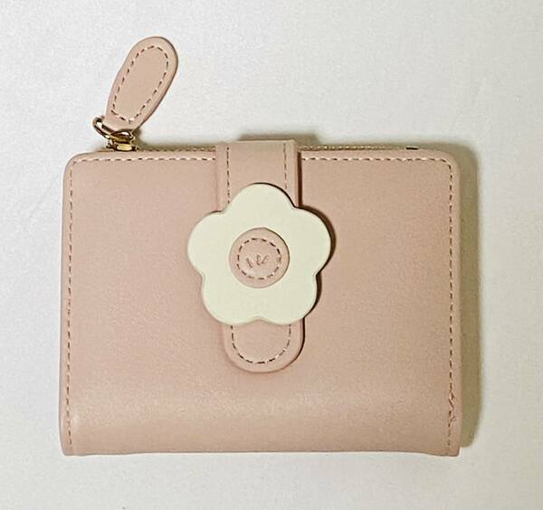【新品】花モチーフ二つ折り財布　コンパクト　コインケース　ピンク