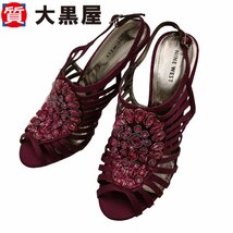 【大黒屋82】NineWest ナインウエスト アンクルストラップサンダル レディース ワインレッド 春夏 ピンヒール サイズ 24.5_画像1