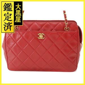 CHANEL　シャネル　ラッセチェーンショルダー　レッド/GP　ラムスキン【430】2146000378041