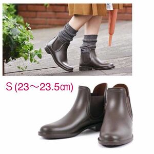 [ side-gore rain boots | unused ] lady's 3 centimeter heel Short rain boots |RB1404|S(23.0-23.5cm)| dark brown |OZ000910