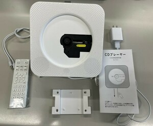 (ほぼ未使用)　WALL-MOUNTED 壁掛け式 CDプレーヤー FMラジオ Bluetooth対応 microSD対応 置き掛け KC-808 ホワイト　未検品