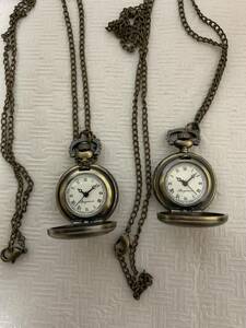 angenoir pocket watch necklace 2 piece set / antique manner / pendant type / presently operation immovable / part removing for / catch . want / scrub small scratch etc. / Junk treat /④