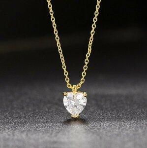 送料一律 ハート型ダイヤモンドCZ 愛のゴールドネックレス 18KGP Gold Plated necklace 1円オークション 60