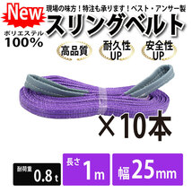 10本セット スリングベルト 800kg 幅 25mm ベルトスリング 玉掛け 1m 引っ越し 吊り具 荷重表 種類 運搬用ベルト 運搬用スリング 吊具_画像1