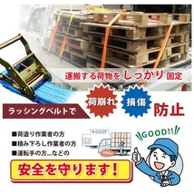 ラッシングベルト 青色 レール 幅50mm 固定側1m 巻側3m ラチェット式 バックル式 工具 作業 運搬用ベルト 荷締め 種類豊富 金具 ブルー_画像2