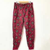 【Hogwarts】ホグワーツ ジョガーパンツ sleep pants レッド 赤 ハリーポッター エンブレム 総柄 スウェット リブ メンズ サイズL/Y404 SS_画像1