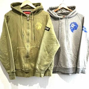 2点セット【NESTA BRAND】ネスタブランド ジップパーカー スウェット フード付き カンガルーポケット グリーン系 グレー メンズ L/Y1083ZZ