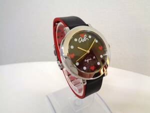 アニエスベー　レディース腕時計　黒×レッド　VJ21-K981　黒文字盤 