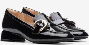 Clarks 24cm Loafer pa палатка кожа черный Gold Flat каблук эмаль туфли без застежки спортивные туфли балет туфли-лодочки RRR113