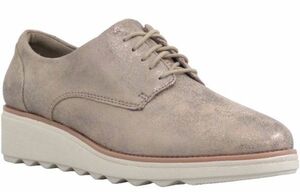 Clarks 24cm ウエッジ Pewter ソフトメタリック スエード レザー 革 フラットソール レースアップ パンプス スニーカー バレエ 966