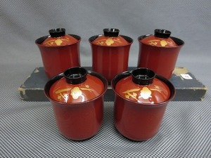 ◇木製漆器 梅花図蒔絵 箸洗い 小吸物椀 5客組　懐石道具 茶道具◇未使用◇6