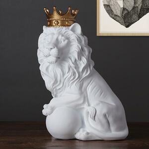 ライオン 王冠 オブジェ ユニーク雑貨 おしゃれ 置物 インテリア 白 彫刻 動物 置物 北欧 獅子 ゴールド 風水 プレゼント 引っ越し祝い
