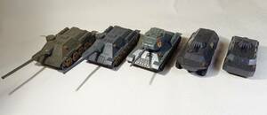 ソ連製の戦車、装甲車 1/43 金属製ミニカー4種、5台まとめて SU-100自走砲 T-34/85 BTR-60PB BRDM-2