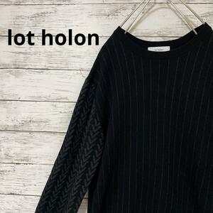 lot holon ストライプ×総柄セーター 秋冬 お洒落 44 黒