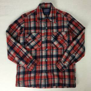 【70s】PENDLETON ペンドルトン 米国製 ボードシャツ ウールシャツ Sサイズ レッド/グレー/ネイビー チェック柄 70年代 洗濯表示タグ 長袖
