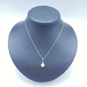 『I10』真珠　パール　K18WG 　ネックレス　約2.9ｇ　約8.9mm　ダイヤ　0.10ｃｔ　ホワイトカラー　現状品