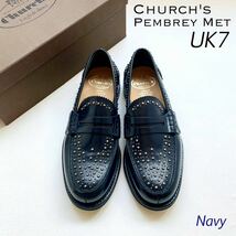 新品レア チャーチ CHURCH'S スタッズ ローファー PEMBREY MET ペンブリー UK7 ネイビー メンズ シューズ 靴 英国製 希少カラー 送料無料_画像1