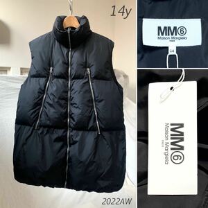 新品 MM6 Maison Margiela キッズ ボーイズ ハの字 ジップ オーバーサイズ パデッド ベスト14y 黒 メゾンマルジェラ 大人にも レディース