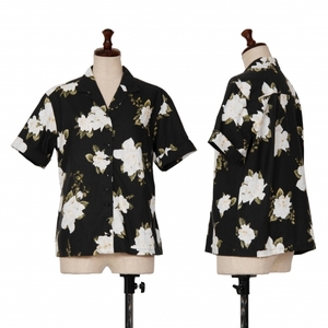  Ingeborg INGEBORG cotton flower print . collar shirt black M [ lady's ]
