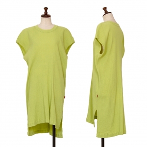  Issey Miyake Heart ISSEY MIYAKE HaaT crepe pleat no sleeve One-piece yellow green 2 [ lady's ]