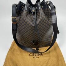 CELINE セリーヌ マカダム 巾着 ショルダーバッグ ドローストリング　ブラック　黒　ゴールド金具　ガンチーニ　オールレザー　ショルダー_画像1