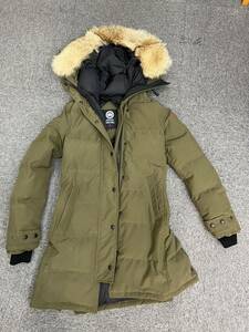 【DK-21328YB】美品 CANADA GOOSE カナダグース ダウンジャケット S/P Sサイズ カーキ ファー フード付 冬用 防寒 アウター おしゃれ