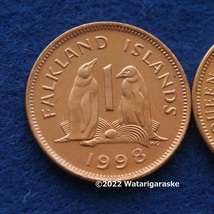 ★ジェンツーペンギンのコインx1枚★英領フォークランド諸島1998年 1ペニー貨_画像1