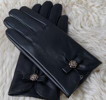 スマホ対応★高級ラムレザーが贅沢な手袋 黒 女性用 グローブ革手袋_画像1