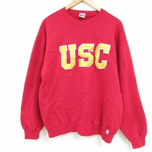 M/古着 ラッセル 長袖 スウェット メンズ 00s USC クルーネック 赤 レッド 23feb22 中古 スエット トレーナー トップス 3OF