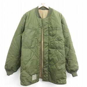 XL/古着 長袖 ミリタリー キルティング ライナー ジャケット メンズ 90s カナダ軍 ロング丈 緑 グリーン 23dec01 中古 アウター フライト