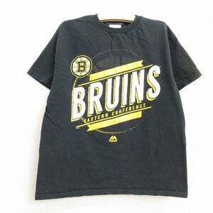 古着 マジェスティック 半袖 Tシャツ キッズ ボーイズ 子供服 NHL ボストンブルーインズ コットン クルーネック 黒 ブラック アイスホ 7OF